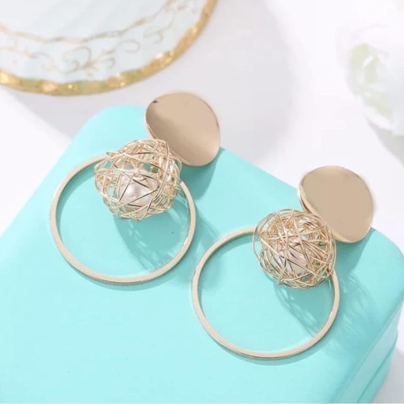 Gold  Pearl Cage Hoops - Picture 6 of 15